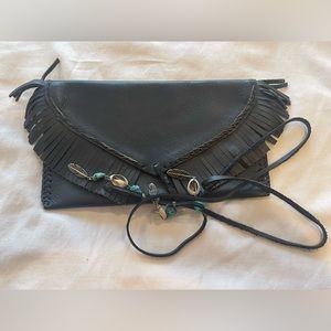 Stela 9 Black Leather Fringe Wristlet